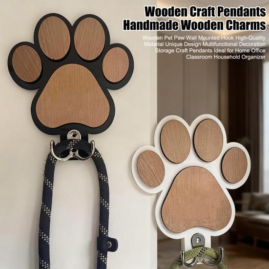 Wooden Dog Paw Wall Mounted Hook Rustic Pet Leash Holder Hook Multifunctional Key Organizer for Farmhouse Indoor Hallway Room Decor