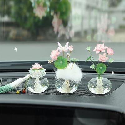 Creative Mini Crystal Glass Flowers Lotus Shaped Colorful Crystal Flower Decoration Realistic Romantic Auto Interior Decoration