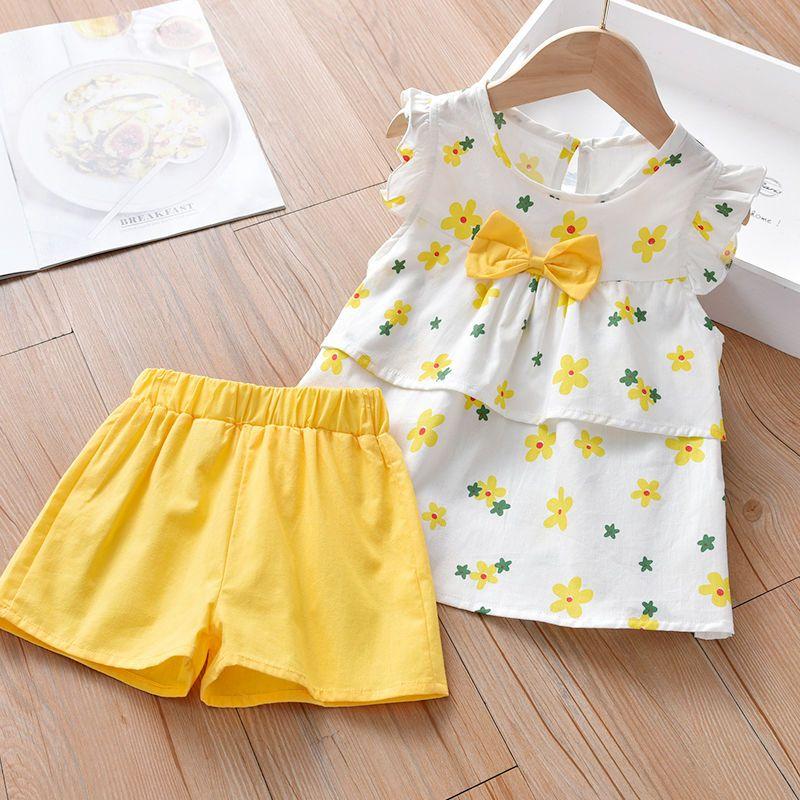 

Летний повседневный комплект из двух предметов для девочек, новый универсальный комплект верхней одежды для детей от 1 до 5 лет, комплект с шортами 130