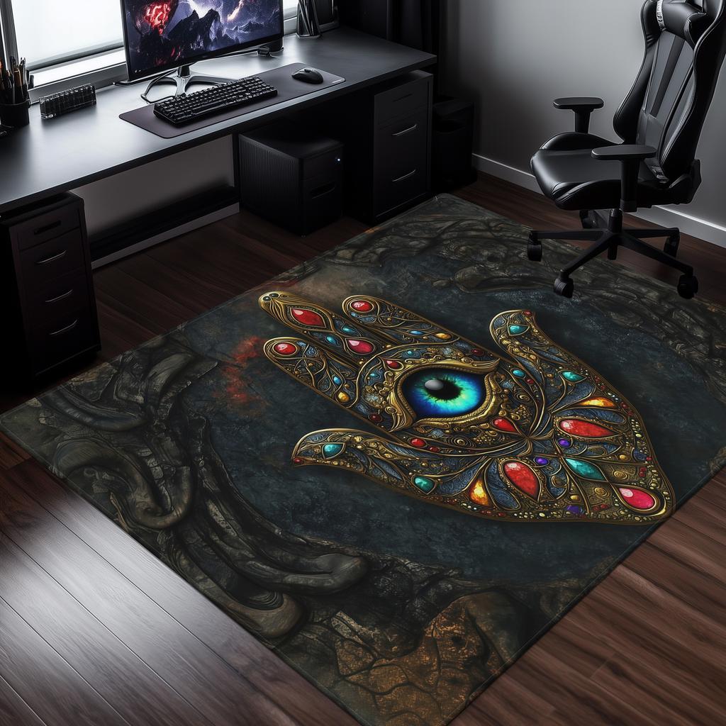 Hamsa hand eye symbol spiritual protection rug living room meditation carpet bohemian ethnic design soft plush anti slipfloormat