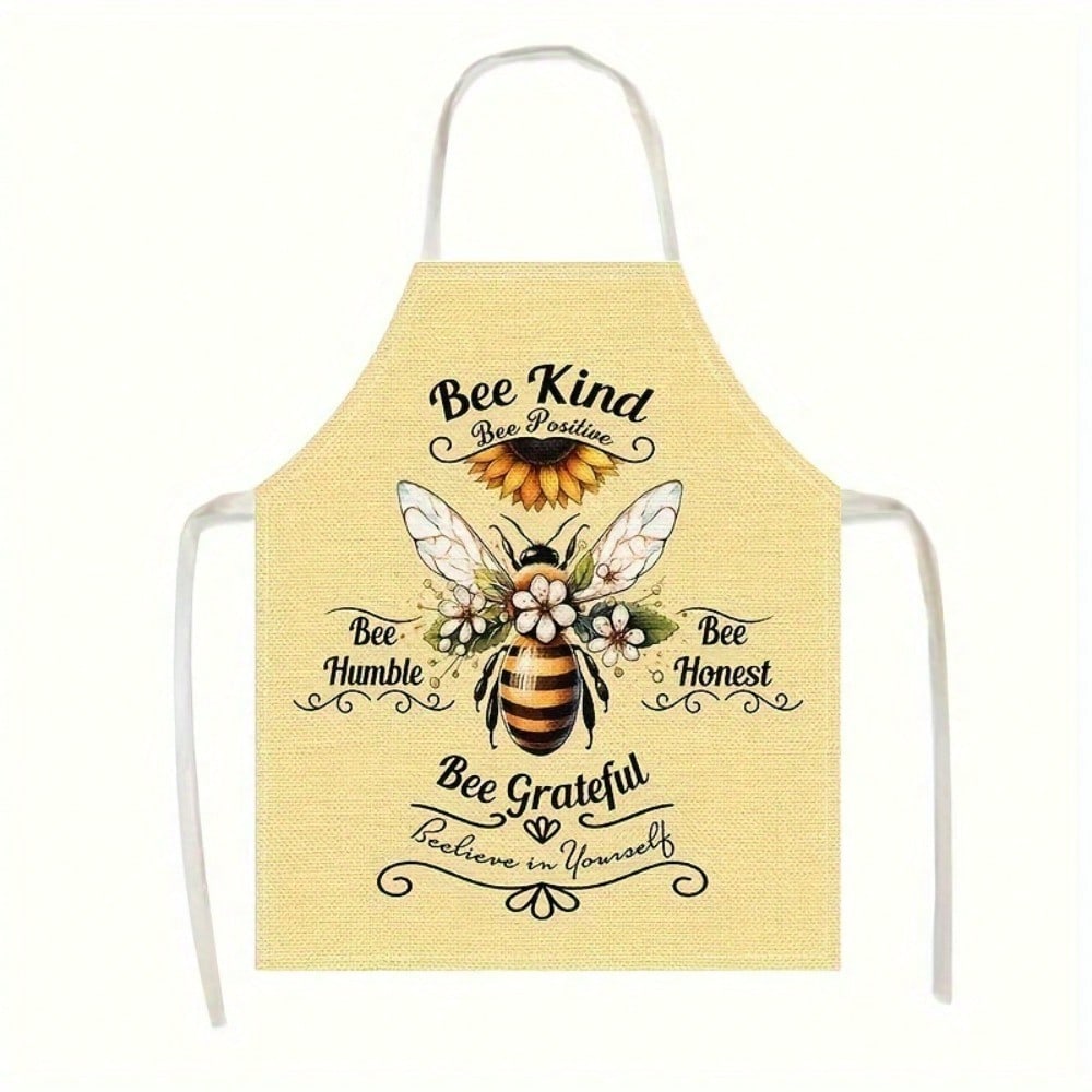 Bee Kind Apron, Cute Bee and Sunflower Print Kitchen Bib, Inspirational Cooking Apron, Teacher Appreciation Gift 38X47cm(15X19in)
