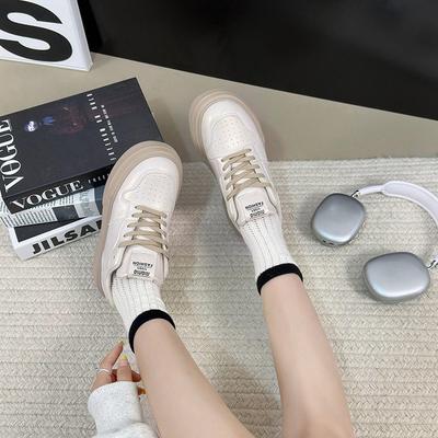White Sports Board Shoes Women's Summer Muffin Platform White Shoes Heightening Breathable Dad Shoes Round Head Lace-up Bread Shoes