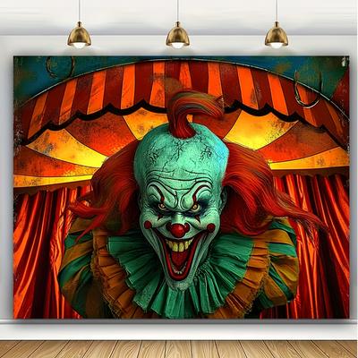 Horror Circus Theme Background: A Huge Evil Clown - Halloween Photography Background - Birthday Party Decoration