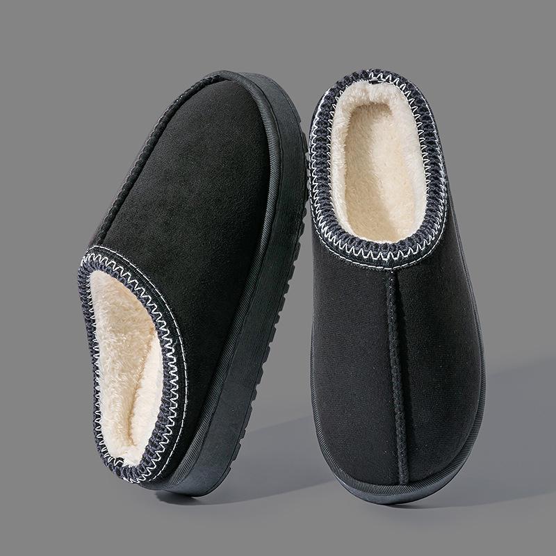 Autumn and winter plush cotton slippers women's indoor home soft bottom non-slip warm couple plush lace cotton slippers men