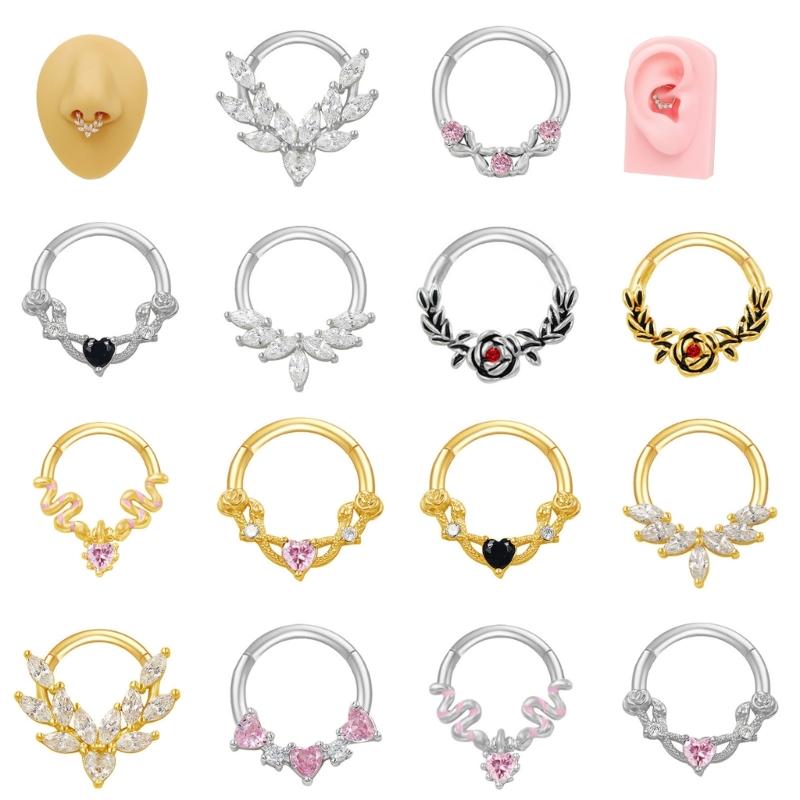 Crystal Nose Piercing Silver Color Septum Ring Stainless Steel Accessory for Ear Helix Cartilage Body Accessories