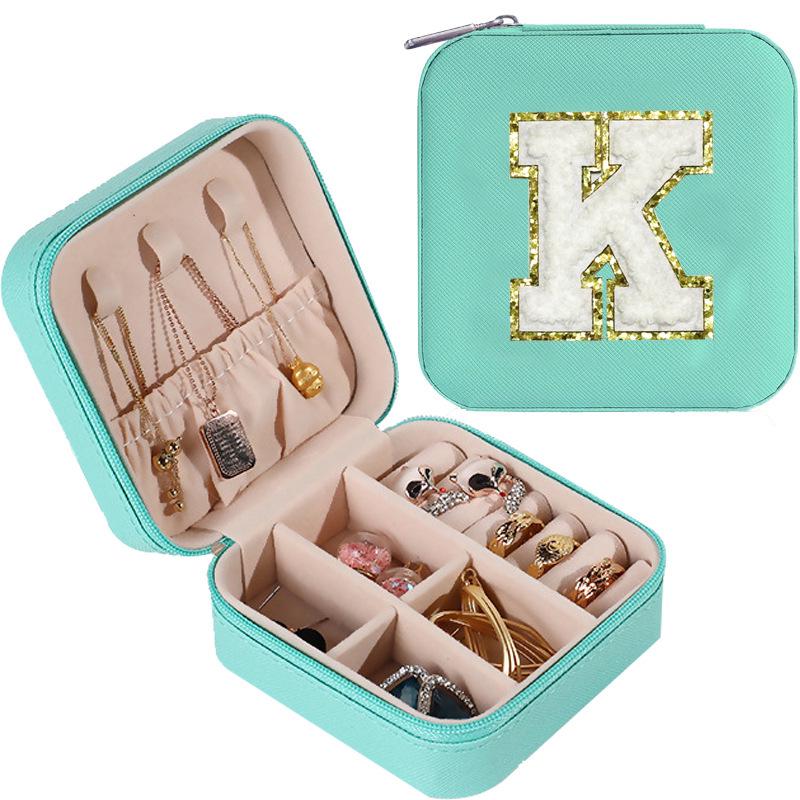 Large Capacity Jewelry Box for Stud Earrings and Rings - Portable Leather Storage with Letter Design
