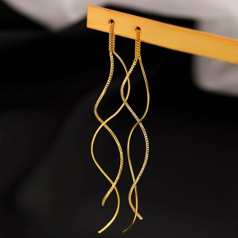 Female Niche Long Style Fashion Diligent Long Style Tassel Wavy Ear Line золотой
