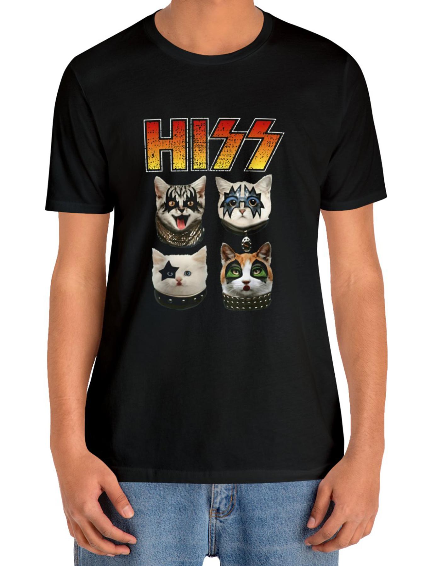 Unisex s Cat Pattern Cotton T-Shirt - KISS Rock Band Inspired Design S