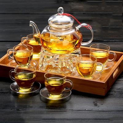 Fertiges, elegantes Glas-Teeservice, Borosilikatglas-Teekanne mit Tassen, Bambus-Teetablett, Teeservice, Wasserkocher, Stövchen, Glas-Teekanne, Geschenkset