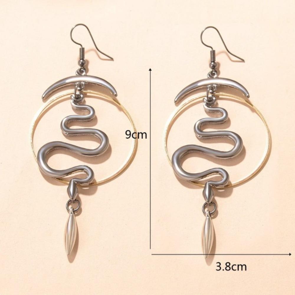 Goth Persönlichkeit Geometrie Großer Kreis Schlangenform Schwarz Halbmond Kugelkopf Quasten Hängeohrringe für Damen Halloween Schmuck