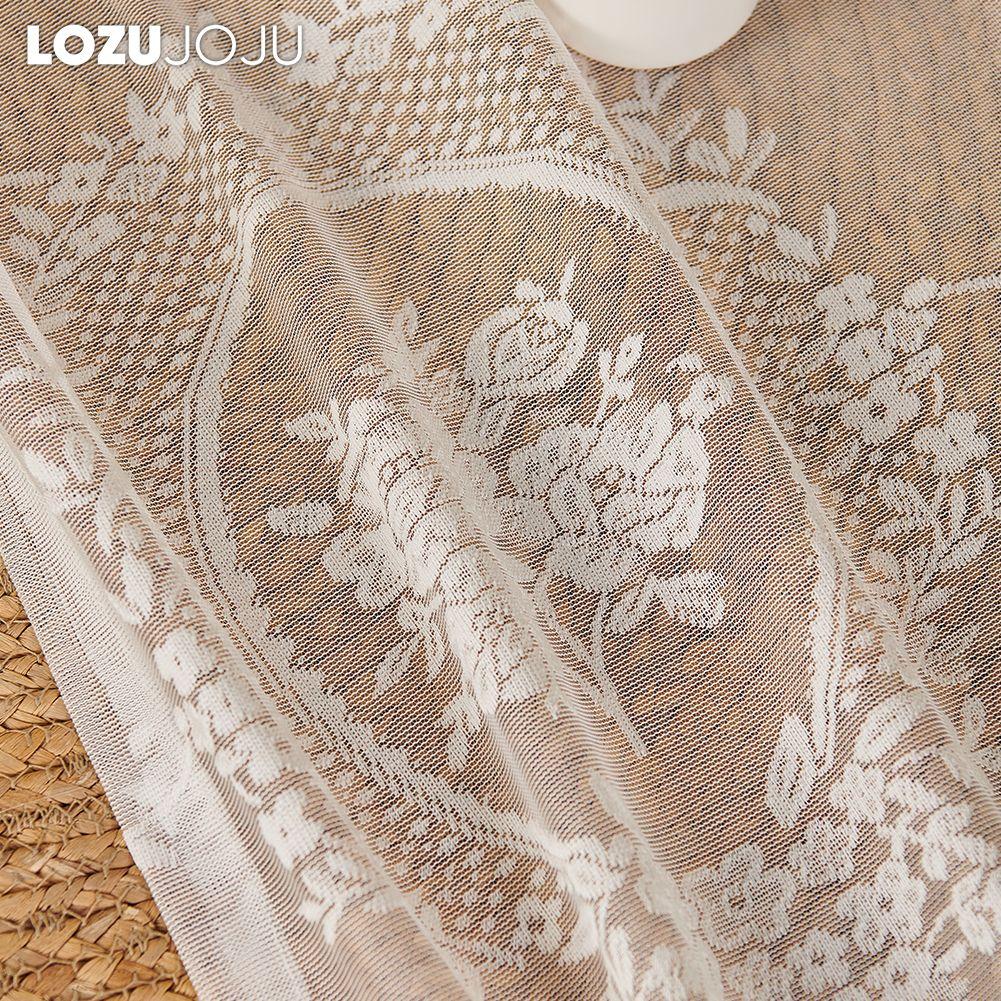 1PC LOZUJOJU French White Lace Curtain Retro Palace Style Sheer Curtain Solid Color Tulle for Living Room Bedroom Balcony Home Decor
