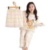 Summer Three-Piece Cartoon Pajama Set for Girls - Short Sleeve & Long Pants, Comfortable Home Wear for Kids