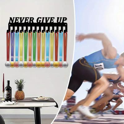 Metall-Wandmontierter Medaillen-Ausstellungsständer 'Never Give Up'-Design Inspirierender Medaillenhalter Sportliche Erfolge Vitrine Heimdekoration
