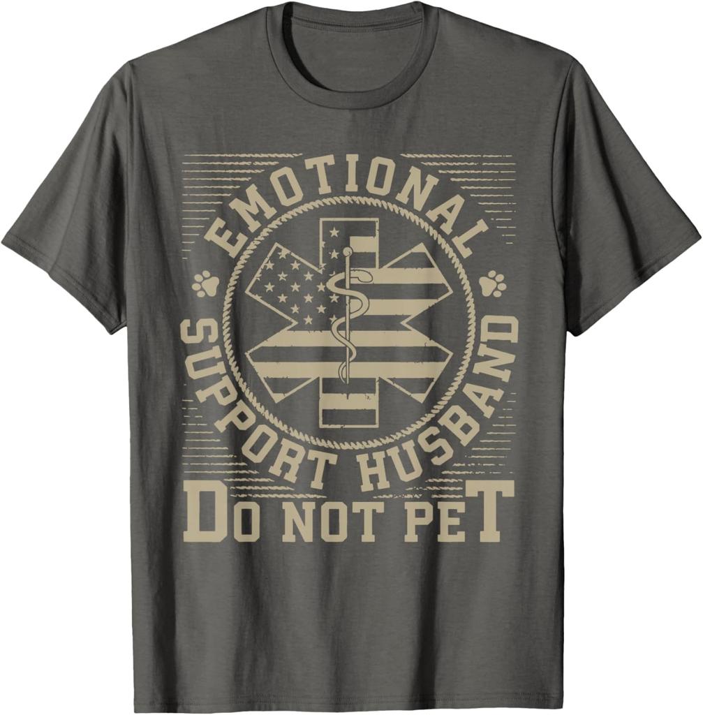 Emotional Support Husband Do Not Pet EMS Star TShirt Casual Mens Graphic Tee