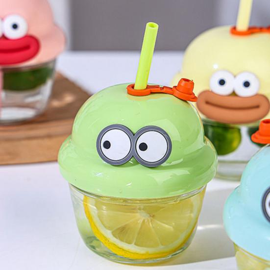 Glass Tumbler with Straw And Lid 210ml Reusable Iced Coffee Cup Cute Cartoon Drinking Cup for Water Matcha Travel