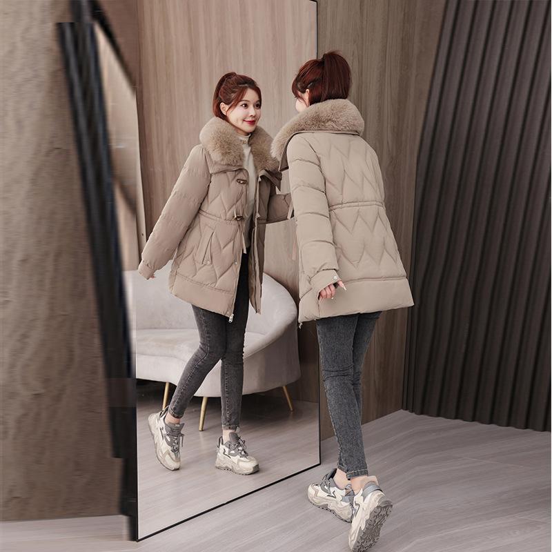 Mom's Cotton-padded Clothes with Velvet Foreign Style Middle-aged and Elderly Women's Warm Medium and Long Down Cotton Clothes