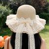 Summer sunshade sun hat sweet lace double bow seaside beach hat