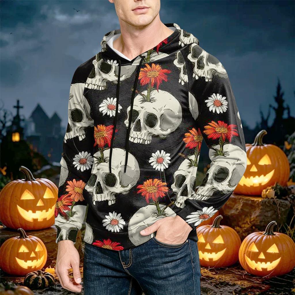 Men's Casual Loose Fit Printed Hoodie with Pocket and