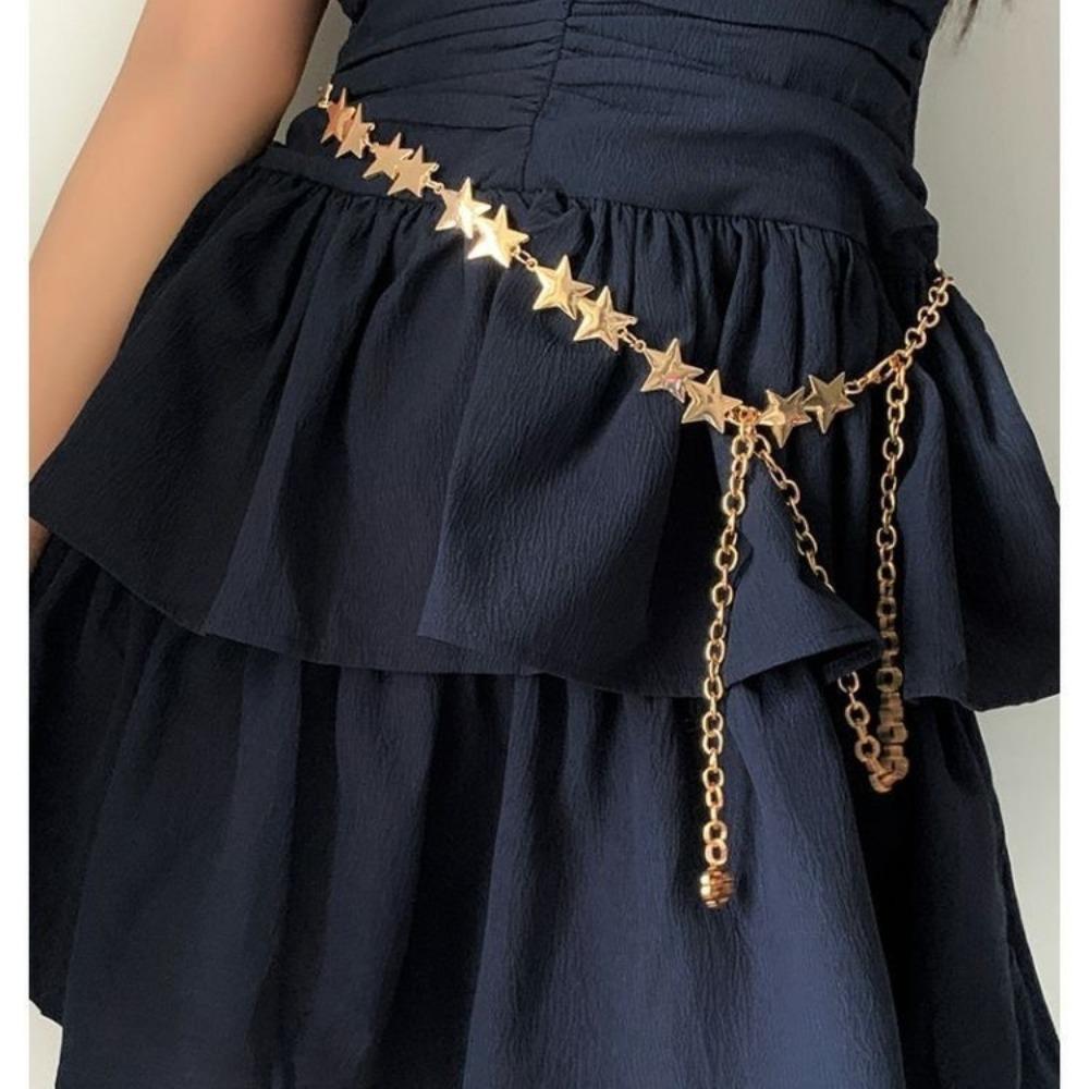 Adjustable Tassel Waist Chain Vintage Metal Star Waist Chain  Women Decorative Body Jewelry
