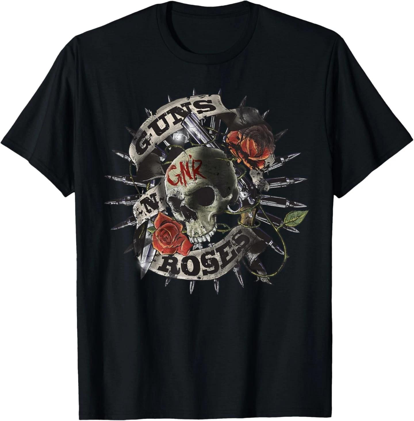 Guns N  Roses Skull Floral 100% Cotton T-shirt Mens Tees Top M