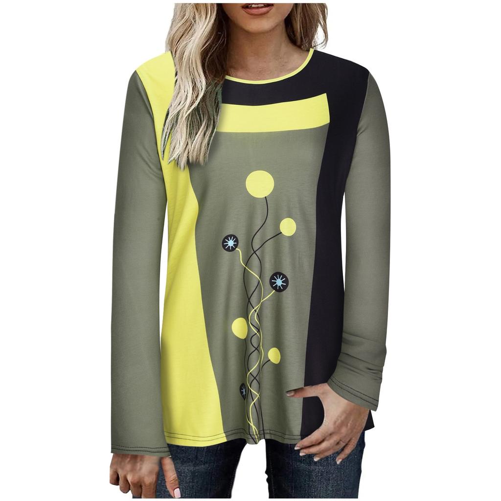 Women's Fashion Casual Temperament New Digital Positioning Print Round Neck Long Sleeve Top