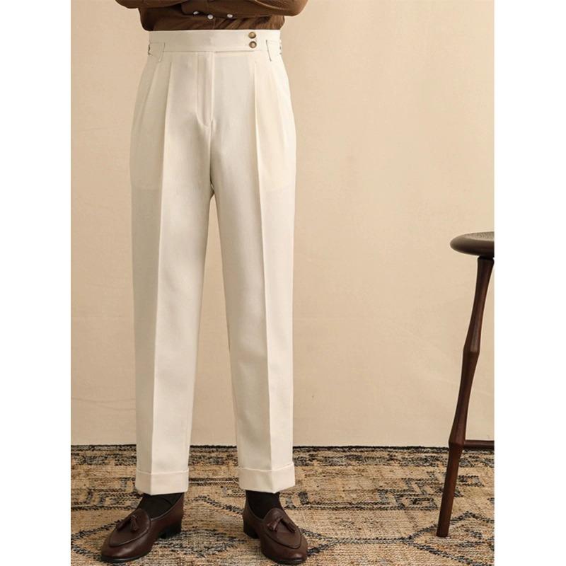Pantaloni da abito casual da uomo a vita alta, dritti e larghi, con fibbia Naples Paris