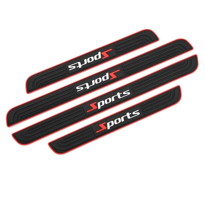 4PCS Rubber Car Threshold Bumper Strip SPORT Alphabetical Door Decorative Strip Anti-friction Scratch Car Exterior Accessories красный
