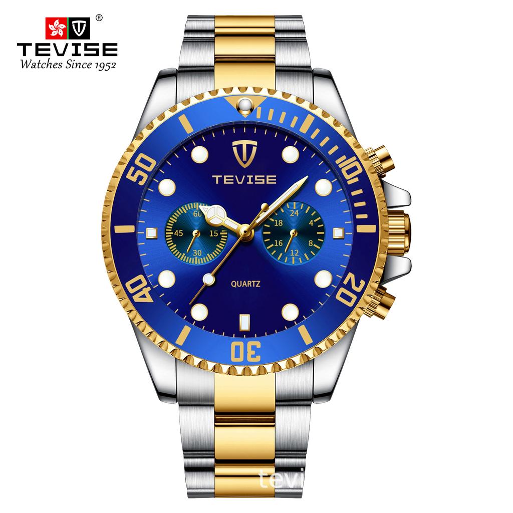 Tevise Men Business Watch Stainless Steel Quartz Watch Date Fashion Casual Watches Sapphire Crystal Watch