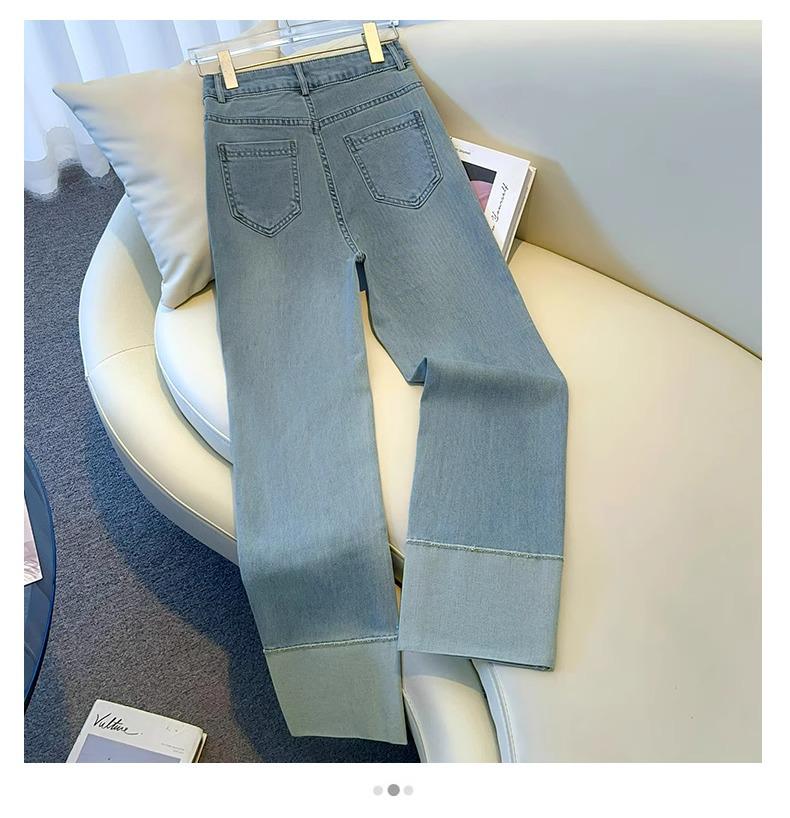 Women's Retro High Waist Patchwork Jeans - Slimming Straight Leg Cigarette Pants, Spring/Autumn 2025 Collection.