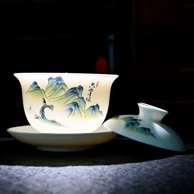 Shangqi Suet Jade Porcelain Kung Fu Gaiwan Tea Set