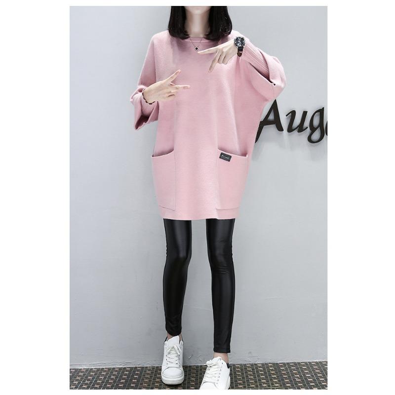 

Новая осенне-зимняя свободная куртка Fat MM с длинными рукавами, длинный однотонный топ с круглым вырезом, женская одежда M розовый