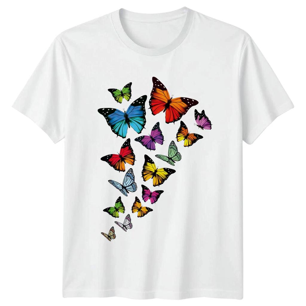 Colorful Butterfly Swarm Animal Nature Mens T-Shirt Womens Graphic Unisex Top