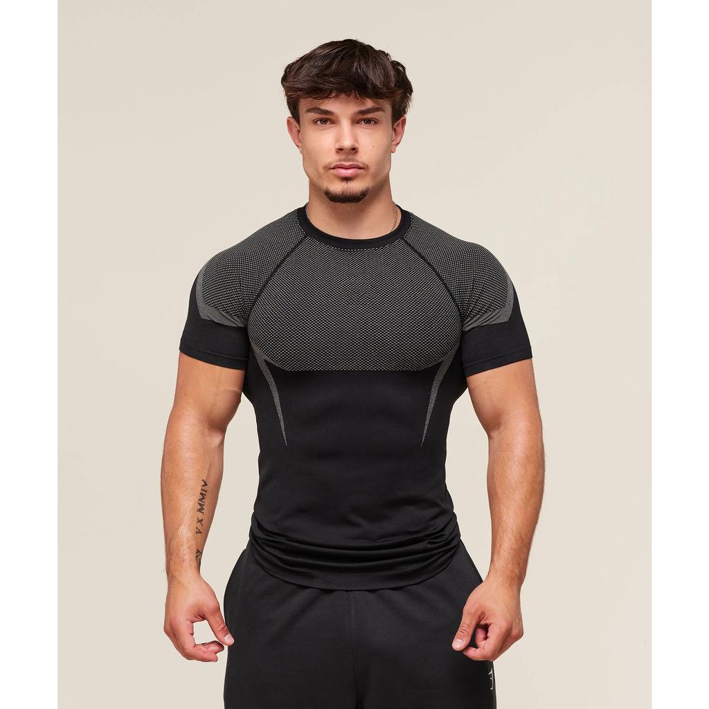 QICED Fitness Men's Running Quick-drying Breathable Tight-fitting Short-sleeved T-shirt Men's Muscle Shark