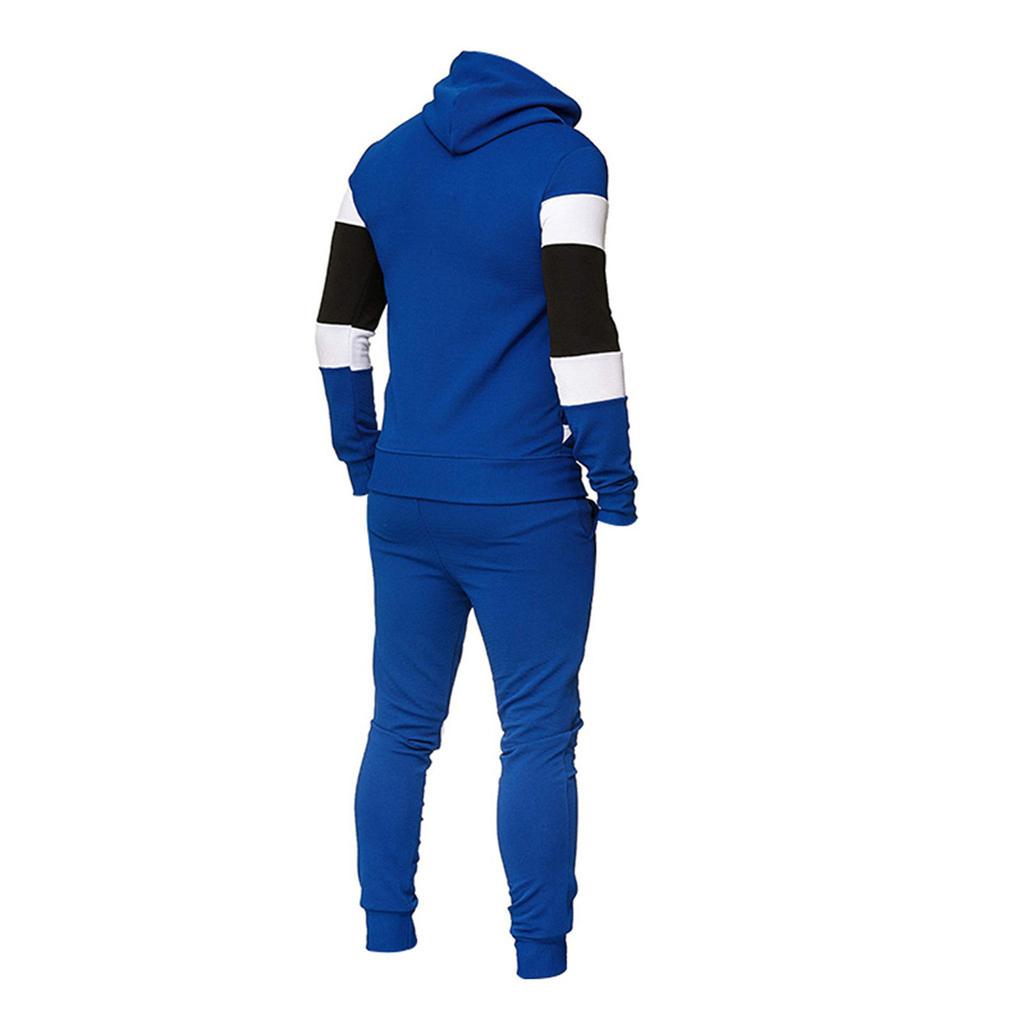 Men's Fashion Leisure Color Patchwork Sports Fitness Hoodies Pants Suit