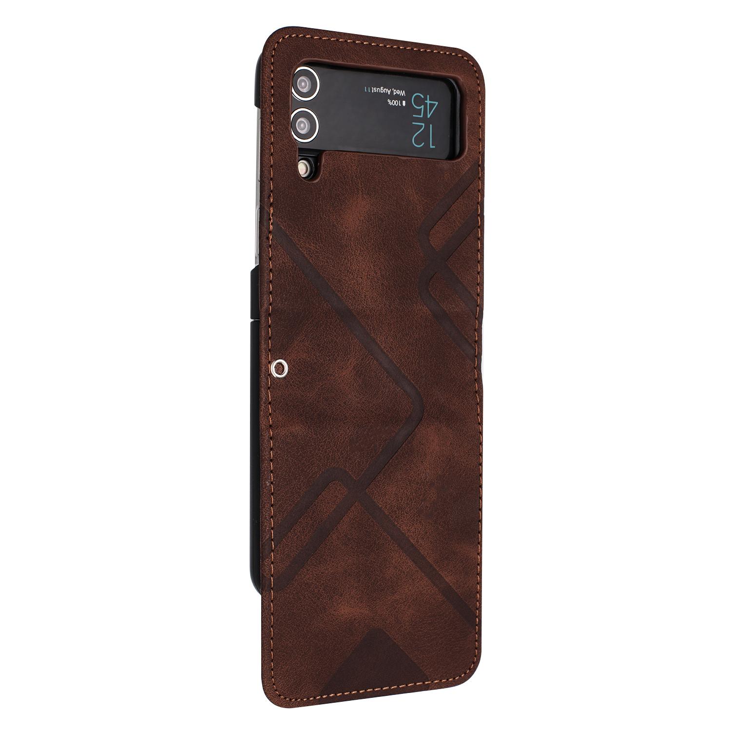

YX0040 For Samsung Galaxy Z Flip4 5G Phone Case PU Leather+PC Pattern Imprinted Cover Coffee