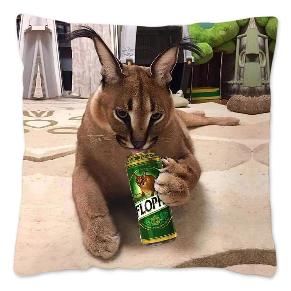 Capa de Almofada Meme Fofo Floppa 40x40 Decoração de Casa Dakimakura Engraçada Gato Caracal Capa de Almofada para Sala de Estar Housse De Coussin