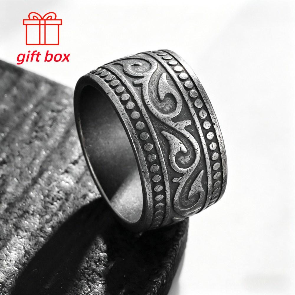 Fashion925Silver ring with wide band, vintage style men's ring, comes with a jewelry gift box, making it an ideal gift for birthdays and holidays, a