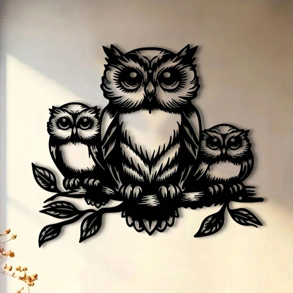 Metal Owl Wall Sculpture 30cm Garden Balcony Interior Decor