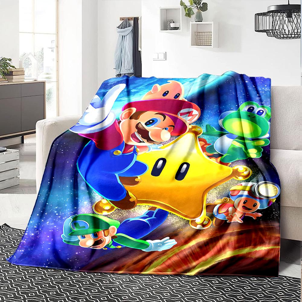 Super Mario Galaxy Adventure Flannel Blanket Super Soft Warm Cozy Blanket For Sofa Bed Office Travel Allseason Home Decor Gift