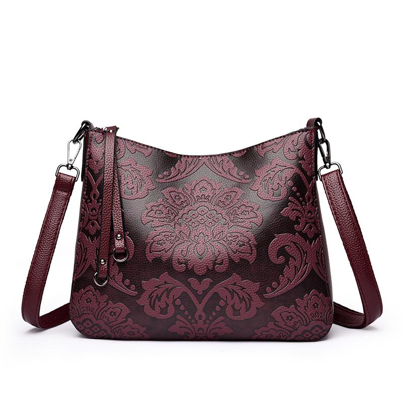 Genuine Retro Luxury Leather Crossbody Bag Women Shoulder Messenger Bags Printing Trendy Handbag Large Capacity Purse Sac A Main