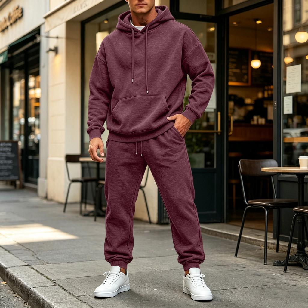 Men's Color Hoodie Set - Casual Two-Piece Track Suit for Sports and Daily Wear