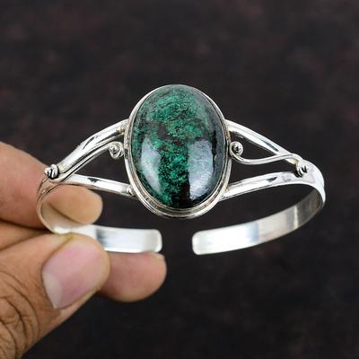 Chrysocolla Bangle Handmade Cuff Bracelet 925 Sterling Silver Bangle Adjustable Cuff Dainty Bangle Gift For Her Chrysocolla Gemstone Jewelry