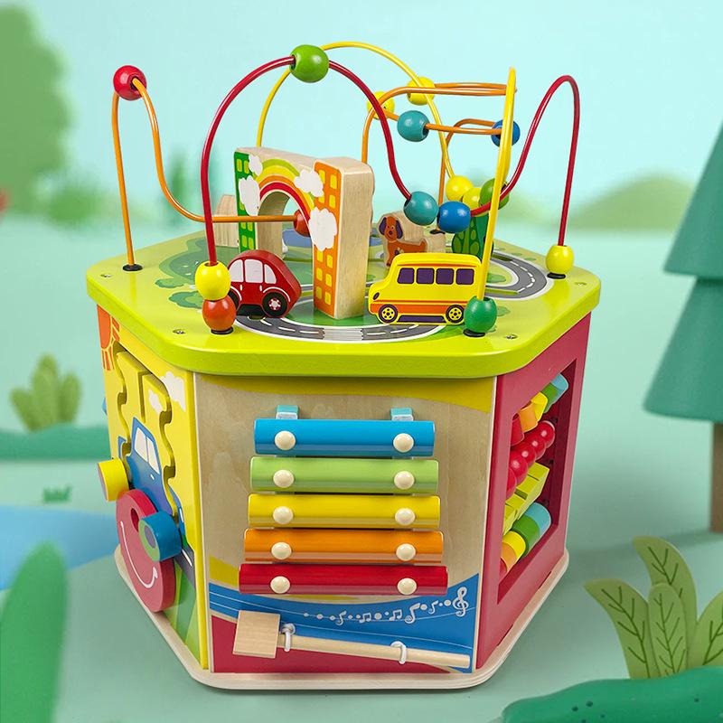 Multifunctional Wooden Early Education Maze and Bead Box for Children Ages 1-3