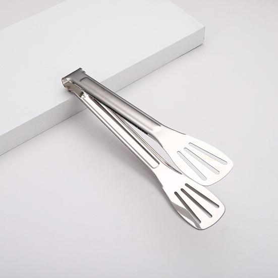 Stainless Steel Food Tongs Heat-Resistant Serving Tongs for BBQ Buffet Non-Slip Handle Food Clamp with Oil-Draining Holes