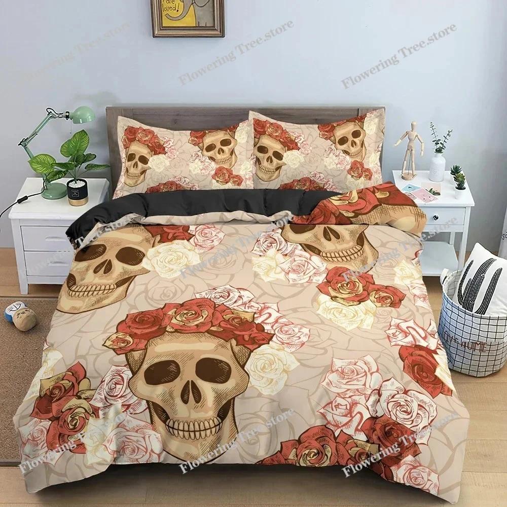 Hot Style Soft Bedding Set 3d Digital Skull Printing Duvet Cover Set with Zipper Single Twin Double Full Queen King