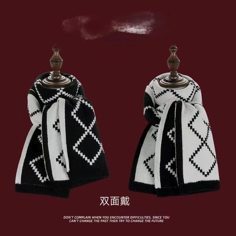 Red Scarf Women's Winter Versatile Premium Sense China Red Checked Destiny Women's Winter Scarf Christmas New Year