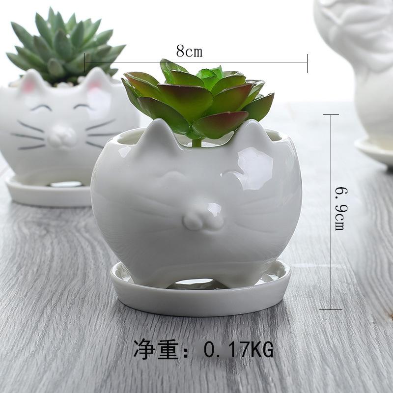 European Mengmeng Cartoon Kitten White Ceramic Flower Pot, Creative Gardening Balcony Succulent Flower Pot Ornament