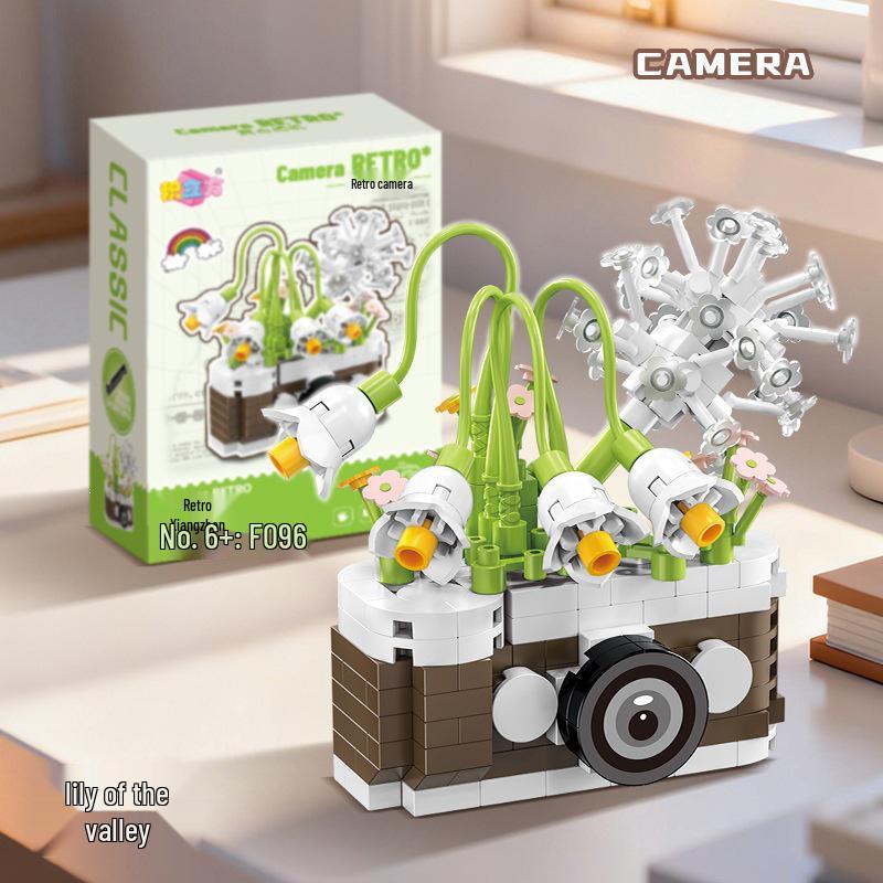2026 Peony Preserved Flower Retro Camera Model Building Blocks Toy Gift