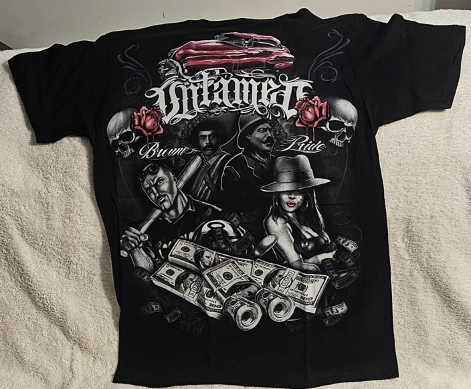 SKULL CAR MONEY GANGSTER VILLA ZAPATA UNTAMED BROWN PRIDE MEXICO T-shirt 2XL