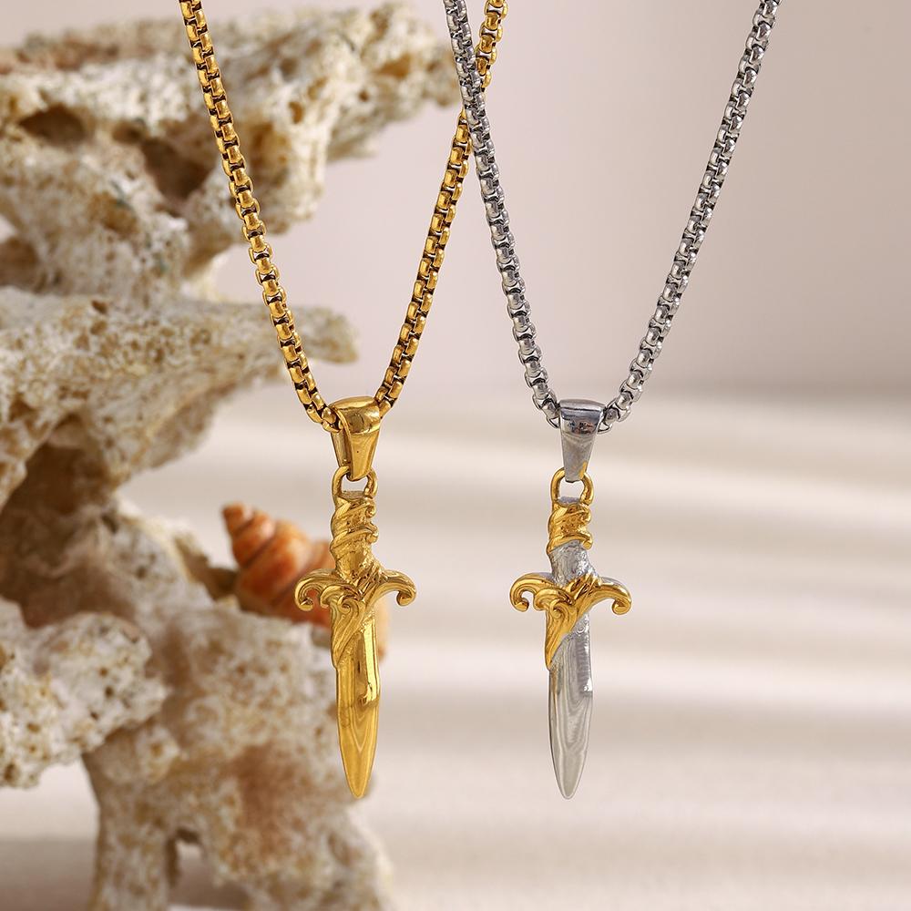 MamacitaSlay 316L Stainless Steel Mixed Color Sword Necklace 18K Gold Plated Waterproof Jewelry Hip Hop Style Unique Necklace